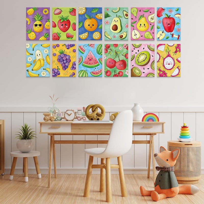 Anseal 12 Packs Pre Drawn Canvas to Paint, 5" X 7" Fruits Pre Printed Canvas Paint Party for Painting, Pre Stretched Canvas Outline Painting Boards for Beginners, Party Favor - Image 4